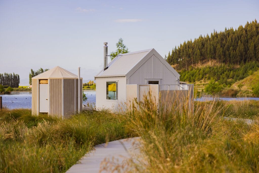 Fox Cabins Tiny Home Cabin for Manutuke Eco Retreat with Colorsteel Cladding for Off Grid accomodation