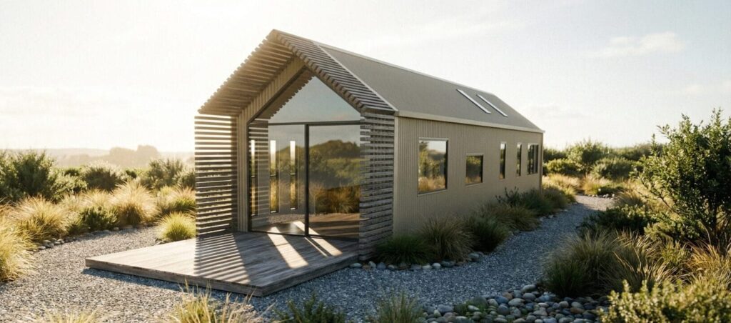 Consented Everest By Fox Cabins, Render, Transportable home & bach from 50m2 up to 100m2, 1 bedroom, 2 bedroom and 3 bedroom available