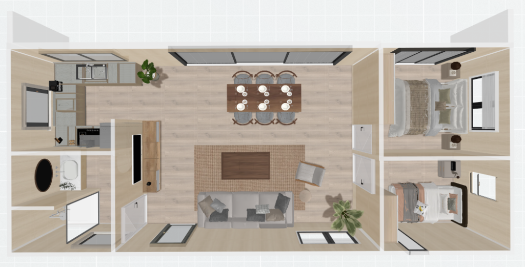 Bach, 60m2, 2bedroom, transportable home, coloursteel, timber cladding - Fox Cabins