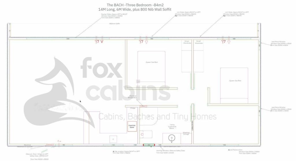 Bach, 84m2, 3bedroom, transportable home, coloursteel, timber cladding - Fox Cabins