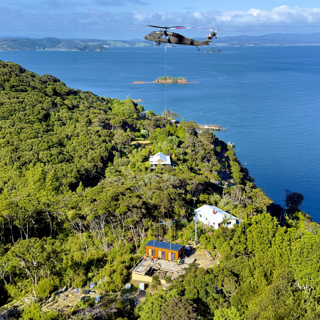 Moving Houses TV Show - Black Hawk Helicopter Cabin Delivery to Kawau Island, Fox Cabins